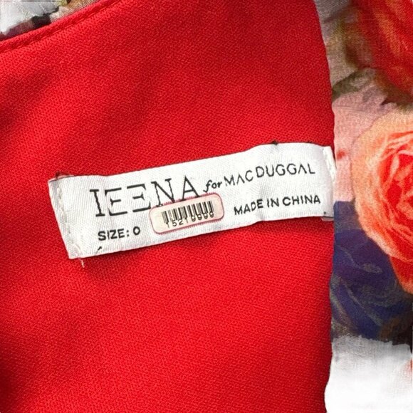 Ieena Mac Duggal Floral Puff Sleeve Tie Slit Romantic Midi Dress Pink Red Size 0 - Picture 13 of 15